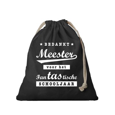 1x Canvas cadeautasje bedankt meester zwart met koord 25 x 30 cm