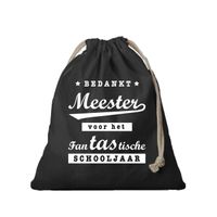 1x Canvas cadeautasje bedankt meester zwart met koord 25 x 30 cm    -