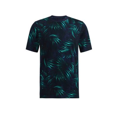 WE Fashion slim fit T-shirt met bladprint Opal Blue
