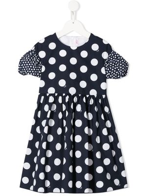 Il Gufo robe mi-longue à pois - Bleu