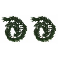 2x Donkergroene kerst guirlandes 180 cm