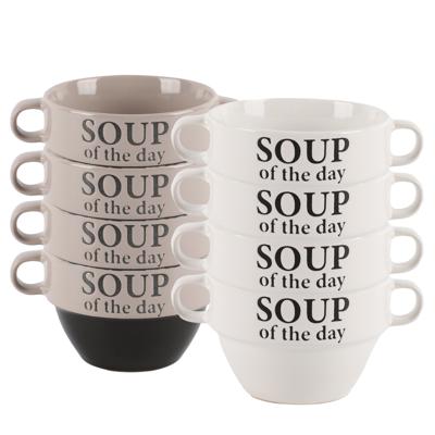 Bellatio Design Soepkommen - 8x - Soup of the day - keramiek - D12 x H8 cm - grijs / wit - Stapelbaa