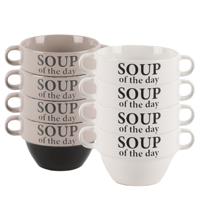 Bellatio Design Soepkommen - 8x - Soup of the day - keramiek - D12 x H8 cm - grijs / wit - Stapelbaa