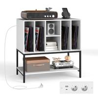 Plattenspielerstandaard met Oplaadstation & Vinylopslag Bijzetkast Vinyl-display Rek Wit
