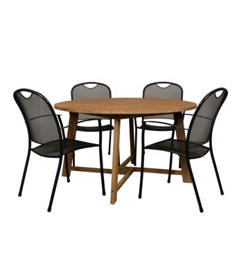 Alexander teak tuintafel 130 cm met Kos stapelbare tuinstoel