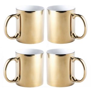 4x stuks koffiemok/drinkbeker goud metallic keramiek 350 ml