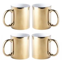 4x stuks koffiemok/drinkbeker goud metallic keramiek 350 ml