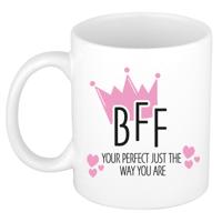 Cadeau koffie/thee mok voor BFF - kroon/hartjes - wit - 300 ml - keramiek