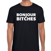 Bonjour bitches fun tekst t-shirt zwart voor heren 2XL  -