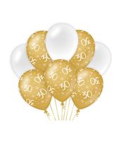 Ballonnen 30 Jaar Goud/Wit (8st) - thumbnail