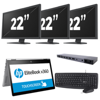 HP EliteBook x360 1030 G2 - Intel Core i5-7e Generatie - 13 inch - 8GB RAM - 256GB SSD - Windows 11 + 3x 22 inch Monitor