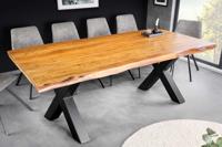 Massief houten eettafel MAMMUT 200cm acacia X-frame zwart metalen boomrand 5cm tafelblad - 43787 - thumbnail