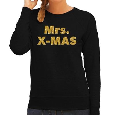 Foute Kersttrui sweater voor dames - Mrs. x-mas - zwart - met gouden glitter letters - kerstkleding