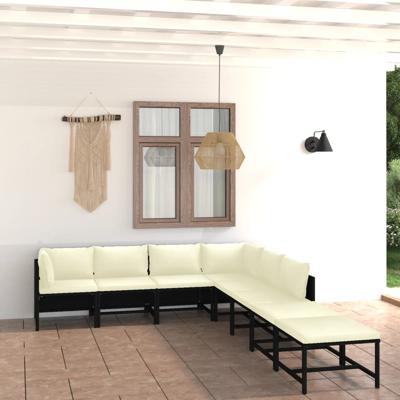 8-delige Loungeset met kussens poly rattan zwart
