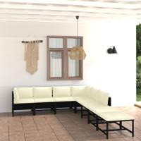 8-delige Loungeset met kussens poly rattan zwart