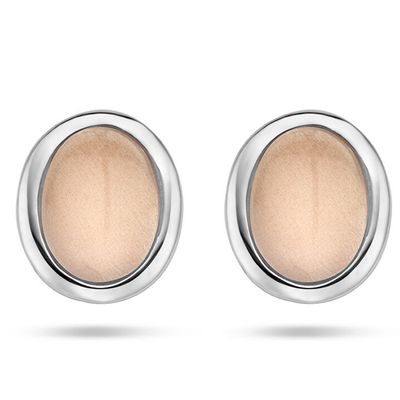 Oorknoppen zilver-maansteen zilverkleurig-beige 8 x 10 mm