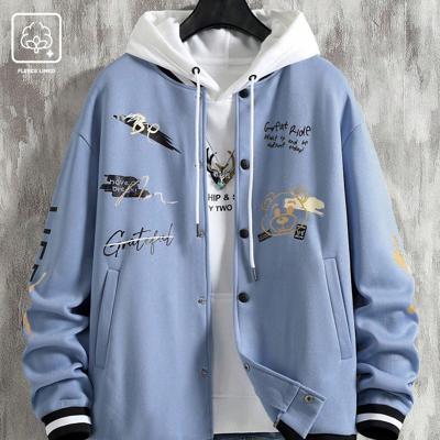 Bon&Bon Men's Cartoon Bear Print Bomber Jacket | Black Casual Coat Blue / L