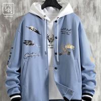 Bon&Bon Men's Cartoon Bear Print Bomber Jacket | Black Casual Coat Blue / L