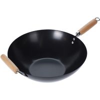 Wokpan/steelwok met houten handvatten 35 cm   -