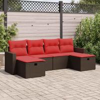 6-delige Loungeset met kussens poly rattan bruin