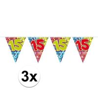 3x  Mini vlaggetjeslijn slingers verjaardag  versiering 15 jaar   - - thumbnail