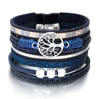 Bohemian armband 6-laags met levensboom bedel blauw - Spirituele Sieraden en Edelstenen - Spiritueelboek.nl