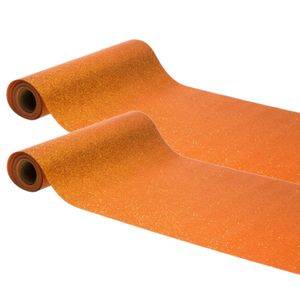 Koningsdag thema tafelloper op rol - 2x - oranje glitter - 30 x 500 cm - polyester