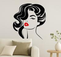 Mooie vrouw met rode lippen woonkamer muursticker