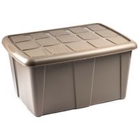 Opslagbox kist van 60 liter met deksel - Beige - kunststof - 63 x 46 x 32 cm - thumbnail