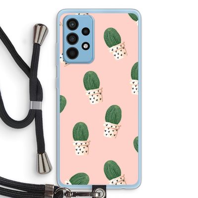 Cactusprint roze: Samsung Galaxy A52 Transparant Hoesje met koord