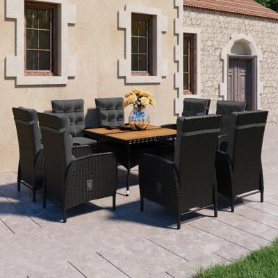 9-delige Tuinset poly rattan en acaciahout zwart