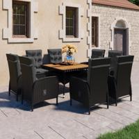9-delige Tuinset poly rattan en acaciahout zwart