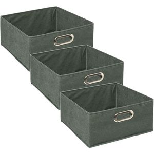 Set van 3x stuks opbergmand/kastmand 14 liter grijsgroen linnen 31 x 31 x 15 cm