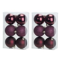 18x Aubergine roze kerstballen 8 cm kunststof mat/glans/glitter - thumbnail