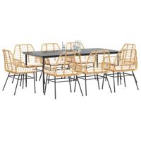 9-delige Tuinset met kussens poly rattan glas bruin