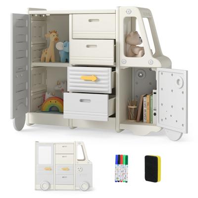 Speelgoedrek Auto Kinderrek in Busvorm met Whiteboard 4 Laden & Kasten 111 x 34 x 94 cm