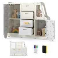 Speelgoedrek Auto Kinderrek in Busvorm met Whiteboard 4 Laden & Kasten 111 x 34 x 94 cm