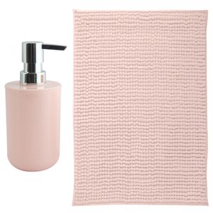 MSV badkamer droogloop mat - Milano - 40 x 60 cm - met bijpassende kleur zeeppompje - lichtroze