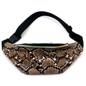 Zwarte/bruine slangenprint heuptas/fanny pack/cross body tas 32 cm PU leer   -