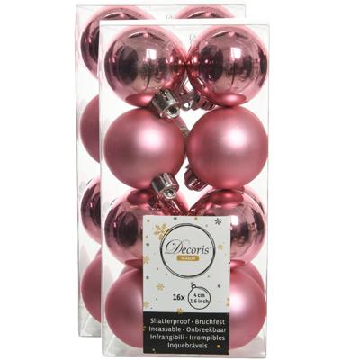 Decoris kleine kerstballen - 32x st - lippenstift roze - 4 cm - kunststof - onbreekbare kerstballen Decoris kleine kerstballen - 32x st - lippenstift roze - 4 cm - kunststof - onbreekbare kerstballen