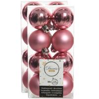 Decoris kleine kerstballen - 32x st - lippenstift roze - 4 cm - kunststof - onbreekbare kerstballen