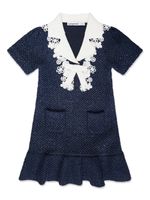 Self-Portrait Kids robe en tweed brodée de sequins - Bleu