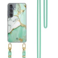 Samsung Galaxy S25 hoesje met mint koord - Marmer mintgroen