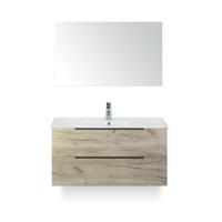 Seville Badmeubelset 100 cm - Craft Oak Edge greep - Wastafel Enjoy - met Spiegel
