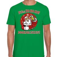 Fout Kerst t-shirt - Bier drinkende Santa ho ho ho - groen - voor heren - kersttruien