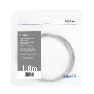 LogiLink UA0329 USB-C-displaykabel USB-C / HDMI Adapterkabel USB-C stekker, HDMI-A-stekker 1.80 m Zwart