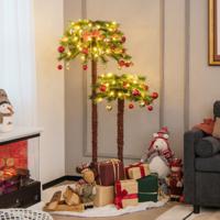 Set van 2 Voorverlichte Kunstmatige Palm Kerstboom met LED Verlichting 107+ 152,5 cm Groen