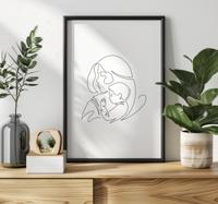 Moeder en zoon lijntekening poster woonkamer