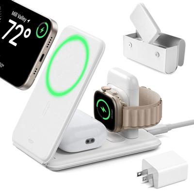 15W 3-in-1 Travel Wireless Charging Set (Bag Included) - White - US Plug