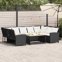 Tuinbank met kussens poly rattan zwart